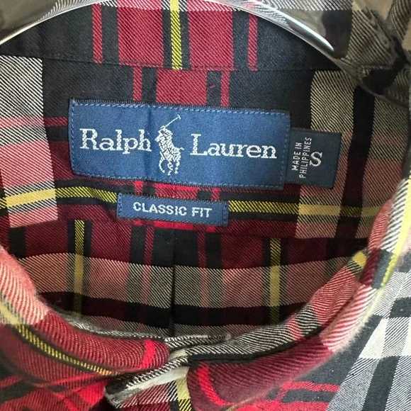 Vintage 90s Ralph Lauren Mens S Classic Fit Plaid Button Down Shirt Red PONY - Picture 6 of 7